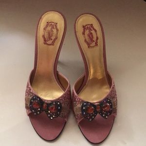 Hale Bob pink sparkles formal spiked mules